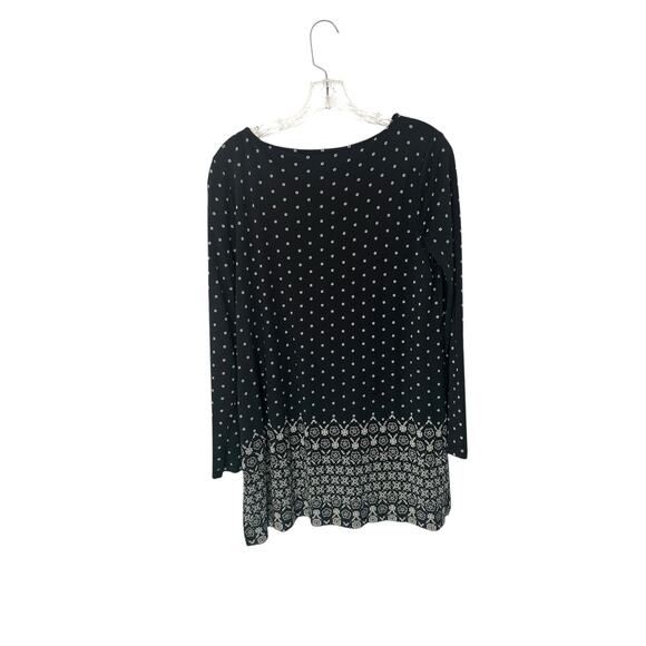 J. Jill Tunic Black Tan Crew‎ Neck Printed Soft Casual Long Sleeve Top Medium - Picture 9 of 12